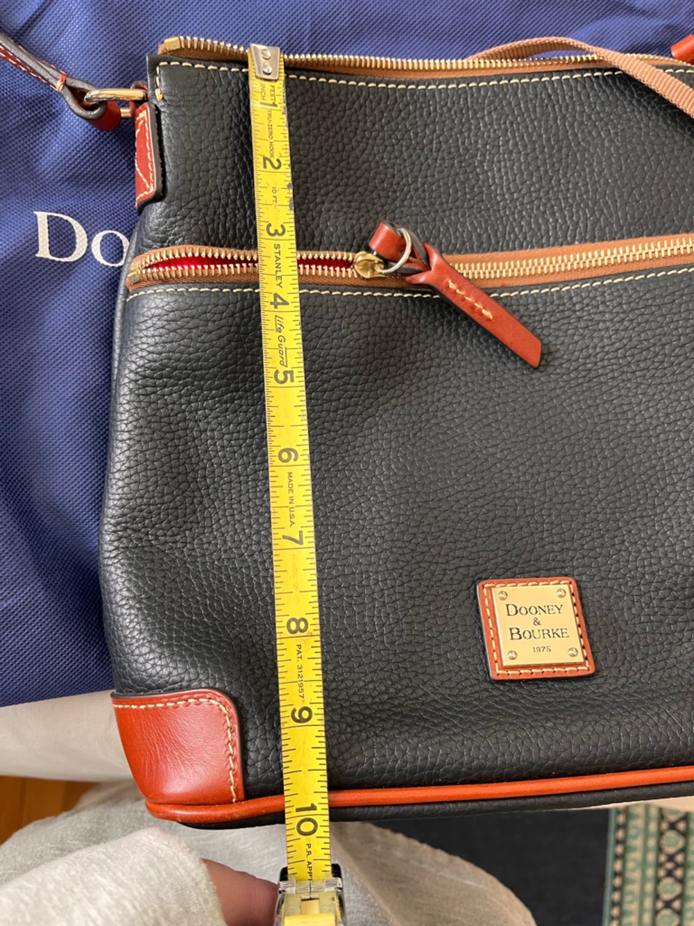 Dooney & Bourke Black Pebbled Leather Messenger with Brown Trim - Picture 5 of 10